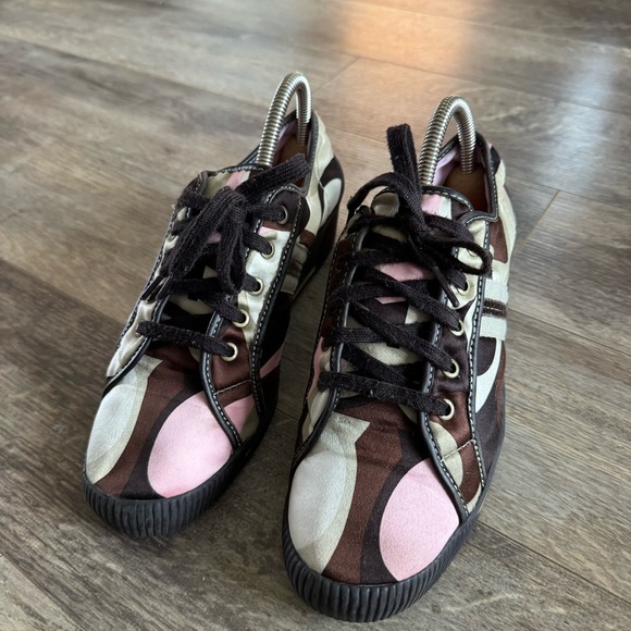 Coach Nia Wedge Sneakers with a silk patch logo in brown and pink tones - Y2K - Picture 7 of 12